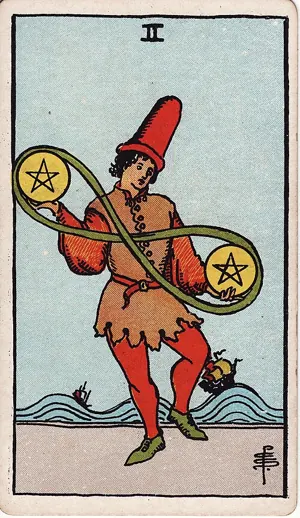 펜타클 2 타로 카드 (Two of Pentacles)