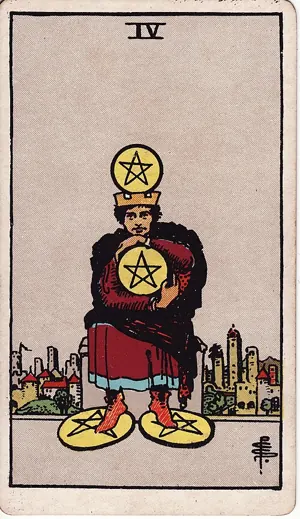 펜타클 4 타로 카드 (Four of Pentacles)