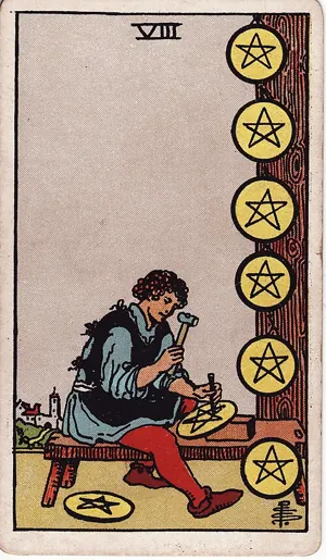 펜타클 8 타로 카드 (Eight of Pentacles)